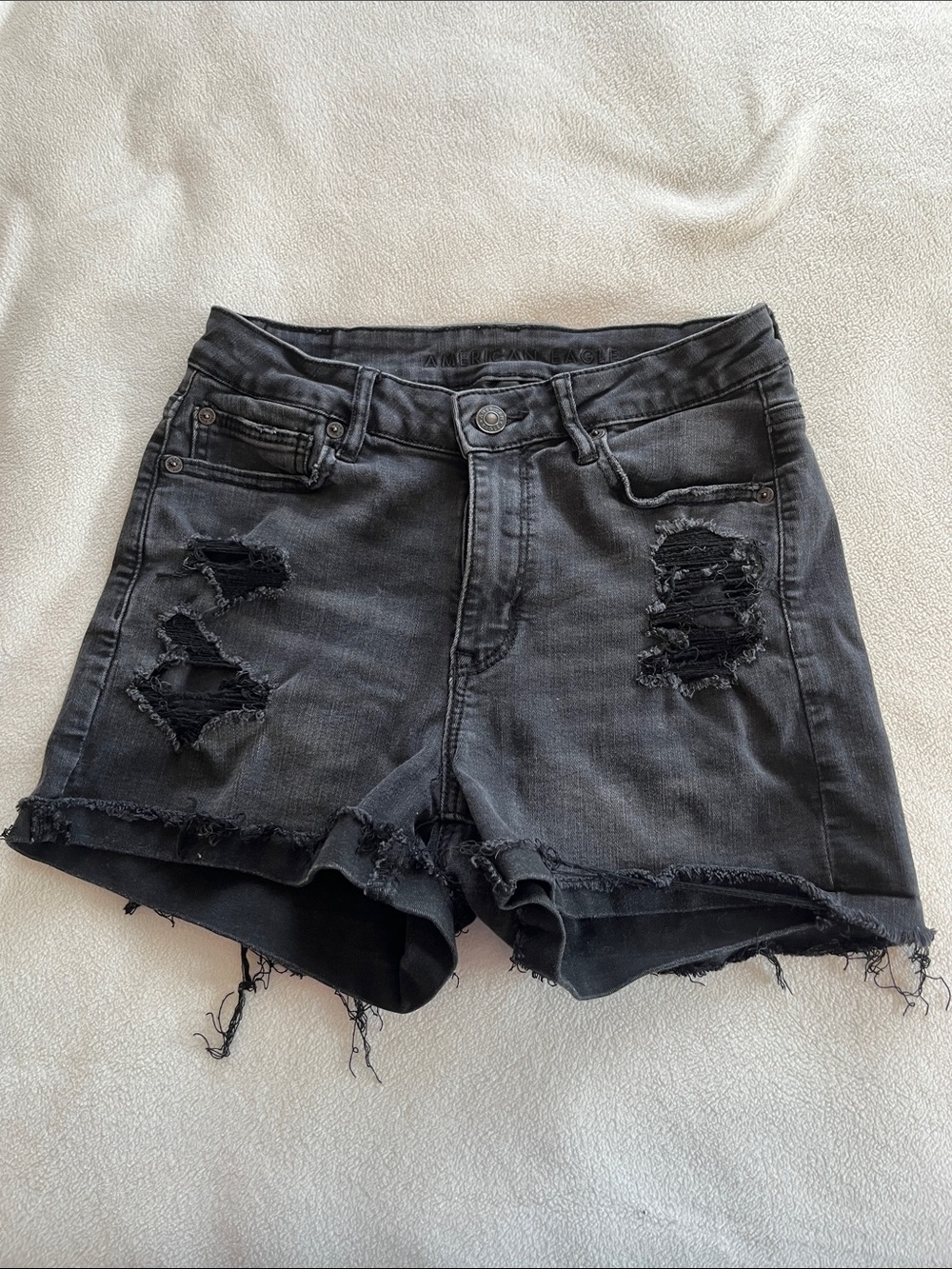 American Eagle Outfitters Black Distressed Denim Shorts